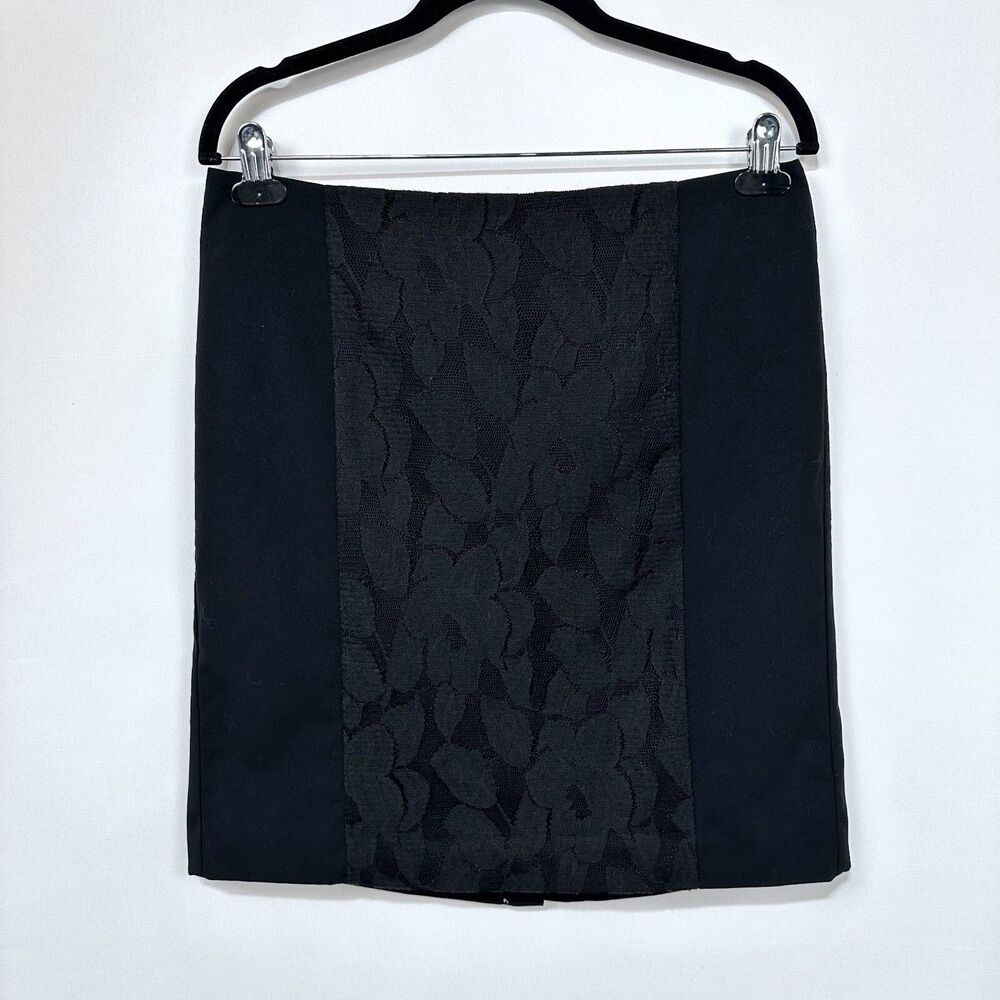 LOFT Pencil Skirt Womens Size 8 Lace Panel Overlay Black Back Slit